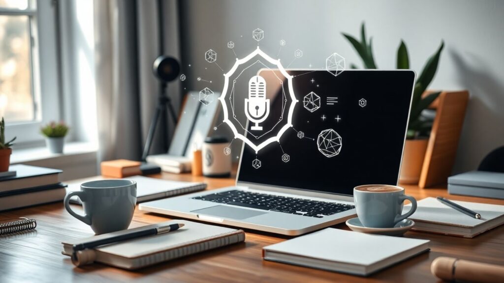 Creative workspace with AI icons and content tools